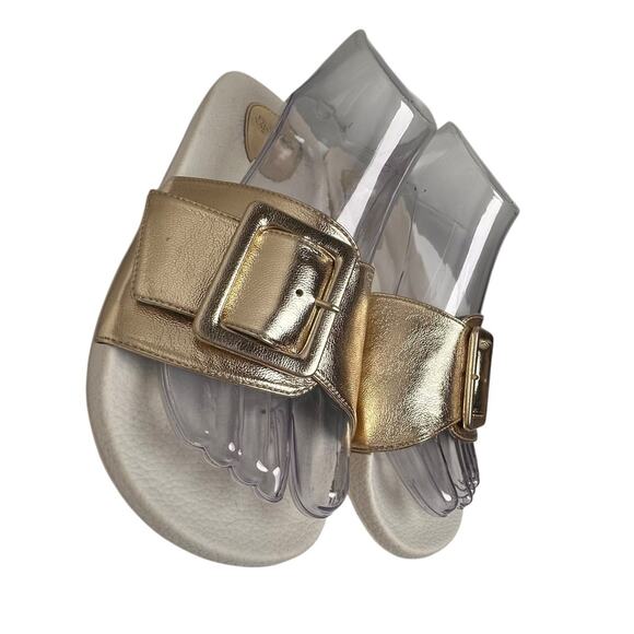 Frances Valentine Gold Slide Sandals - Picture 5 of 15